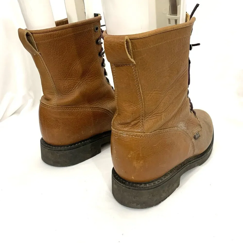 Justin Original Brown Leather 0762 Soft Toe Lace Up Work Boots Men’s Size 11 D